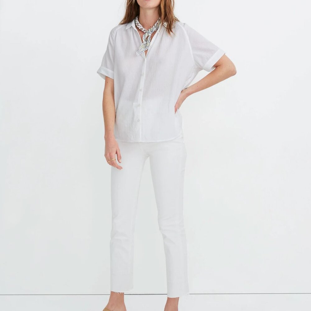 Madewell sheer white button up short sleeve "Tidal Shirt"